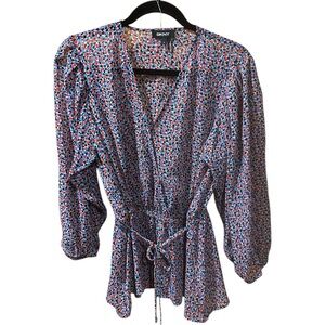 DKNY Wrap Front Puff Sleeve Blouse Size M